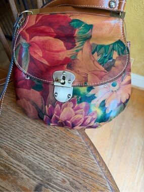 Patricia Nash Floral Leather Crossbody in Red, Green, Tan